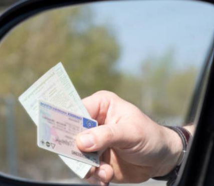 New driver showing driver's licence reflected in car side mirror best-time-of-year-to-learn-to-drive